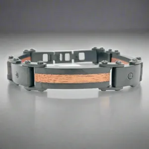 STST Matte Black Wood Inlay Men’s Link Bracelet