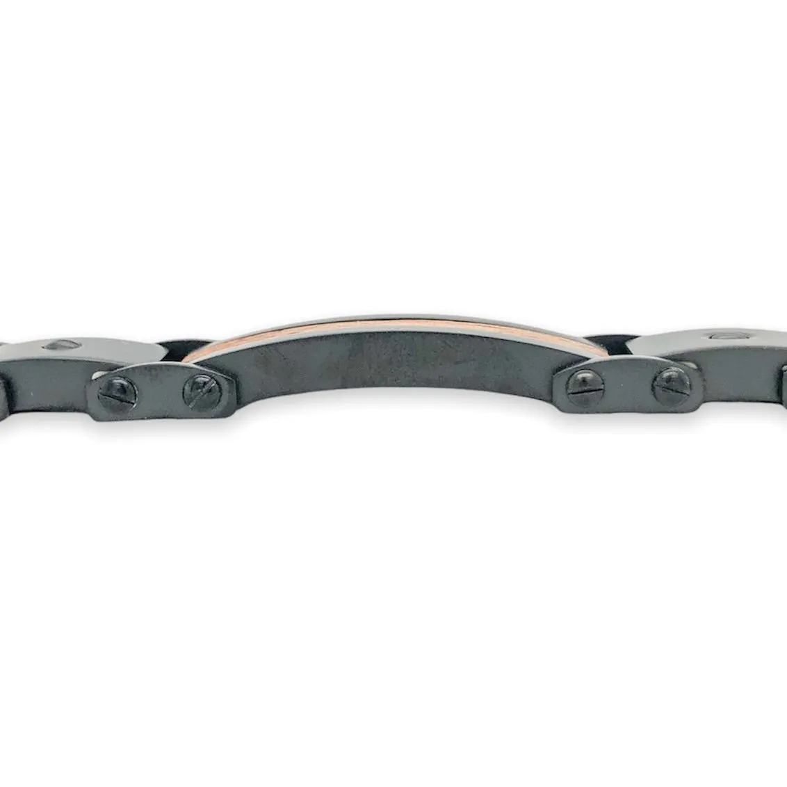 STST Matte Black Wood Inlay Men’s Link Bracelet