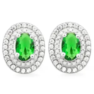 STUNNING 2 CARAT CREATED EMERALD & FLAWLESS CREATED DIAMOND 925 STERLING SILVER