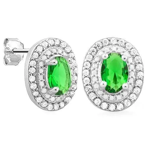 STUNNING 2 CARAT CREATED EMERALD & FLAWLESS CREATED DIAMOND 925 STERLING SILVER