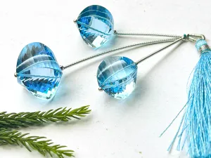 Swiss Blue Topaz Faceted Spiral Beads