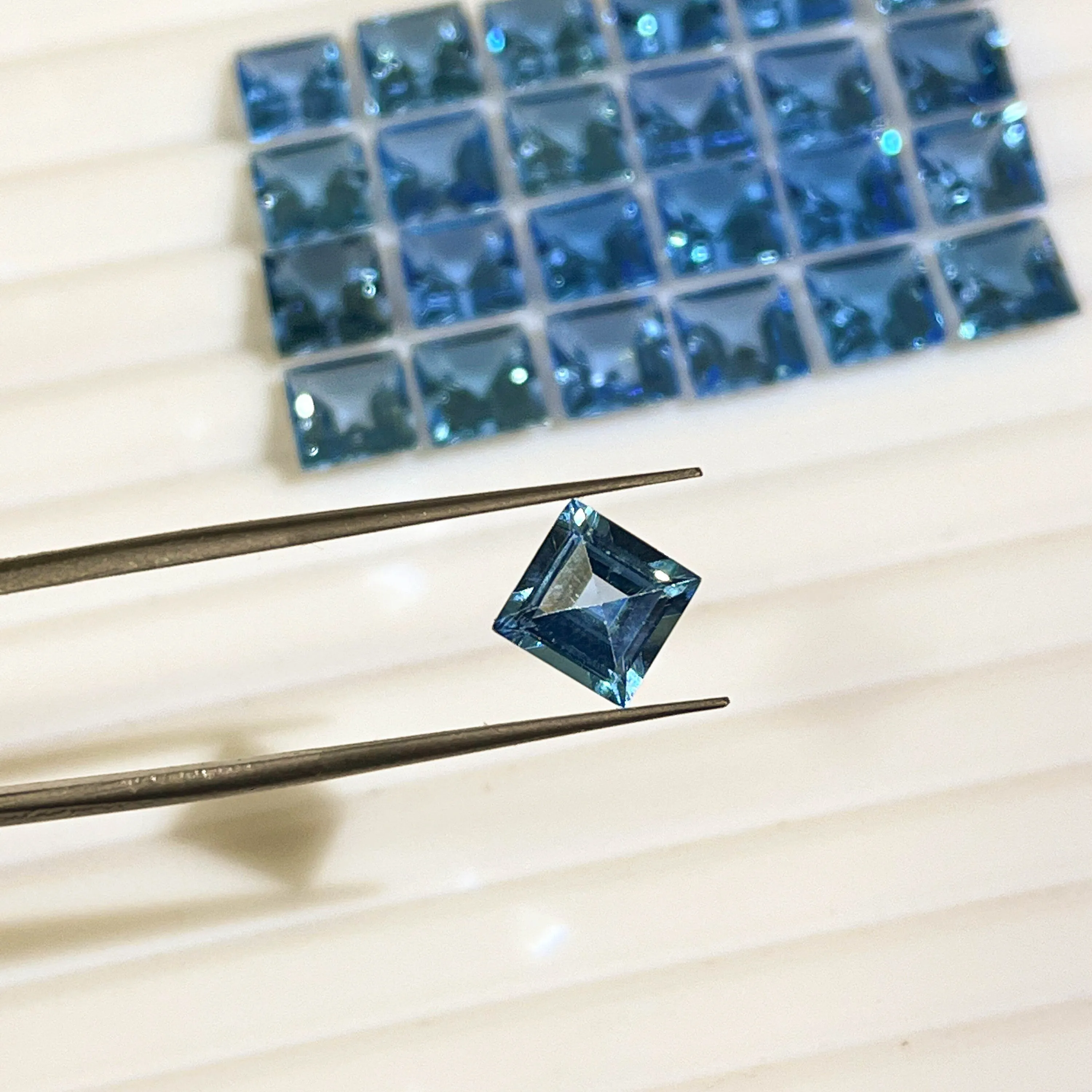 Swiss Blue Topaz Faceted Square Cut Gemstone, Loose Gemstone price per piece