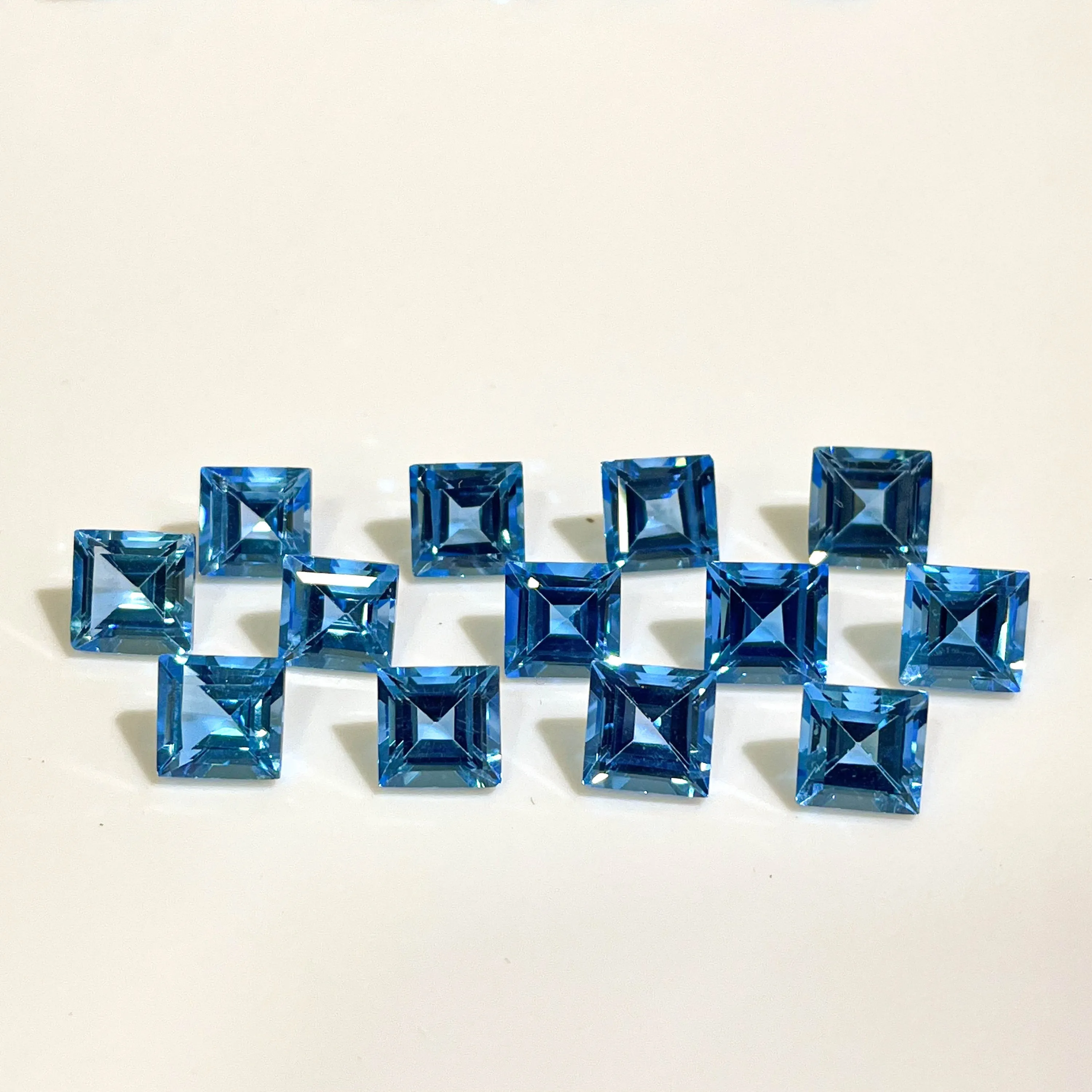 Swiss Blue Topaz Faceted Square Cut Gemstone, Loose Gemstone price per piece