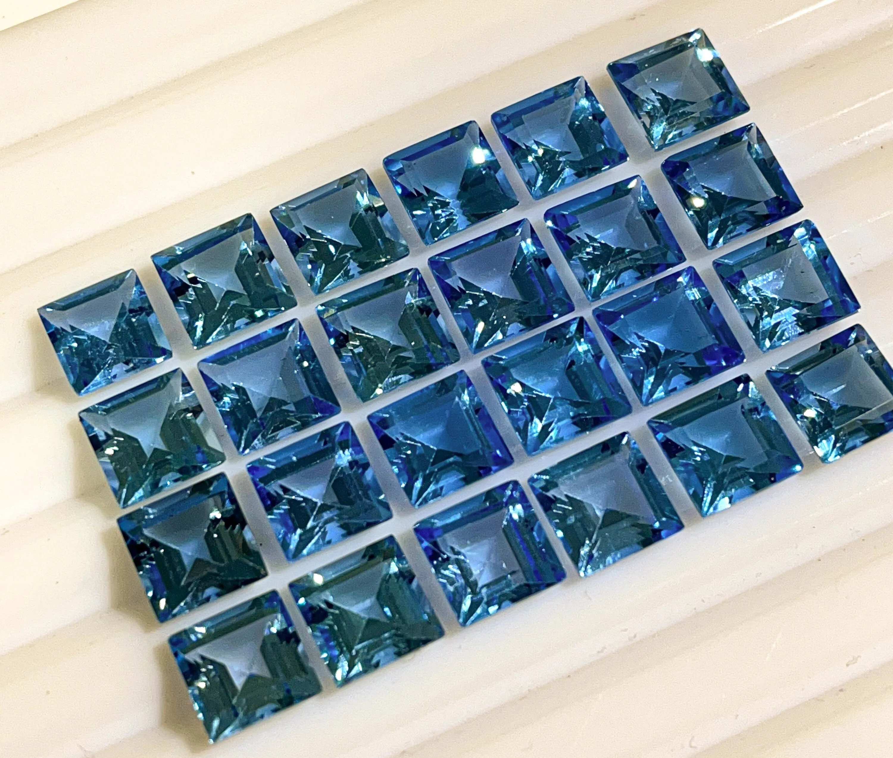 Swiss Blue Topaz Faceted Square Cut Gemstone, Loose Gemstone price per piece