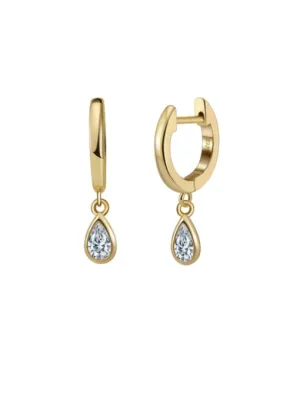Teardrop Huggie Hoop Earrings, Zircon .925 Sterling Silver Hypoallergenic Small Hoop Earrings
