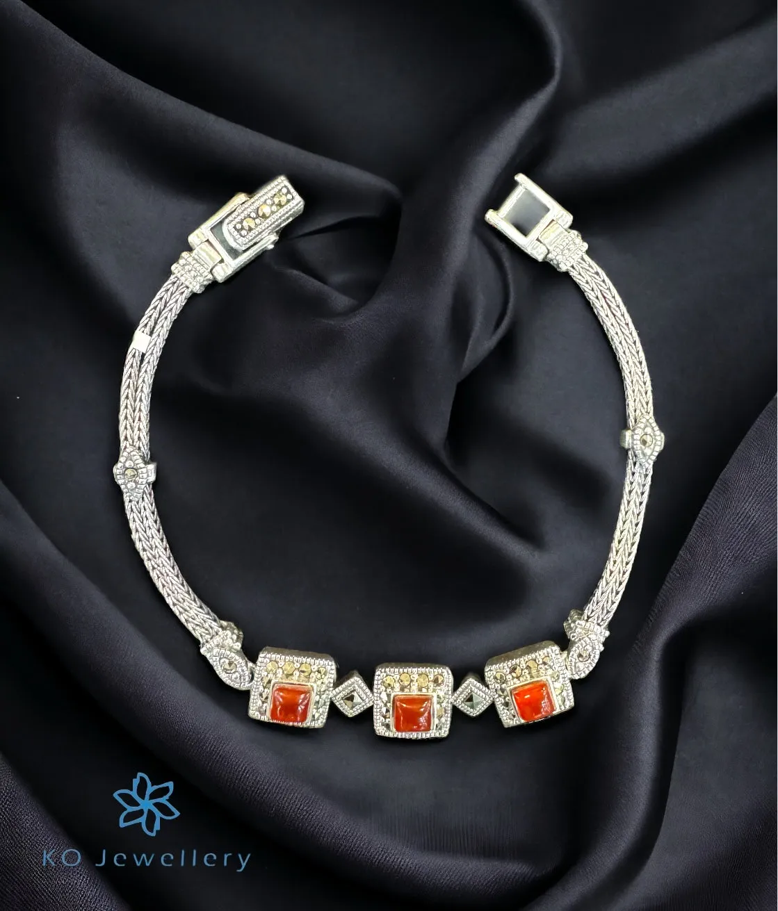 The Arizona Sparkle Silver Marcasite Bracelet (Red)