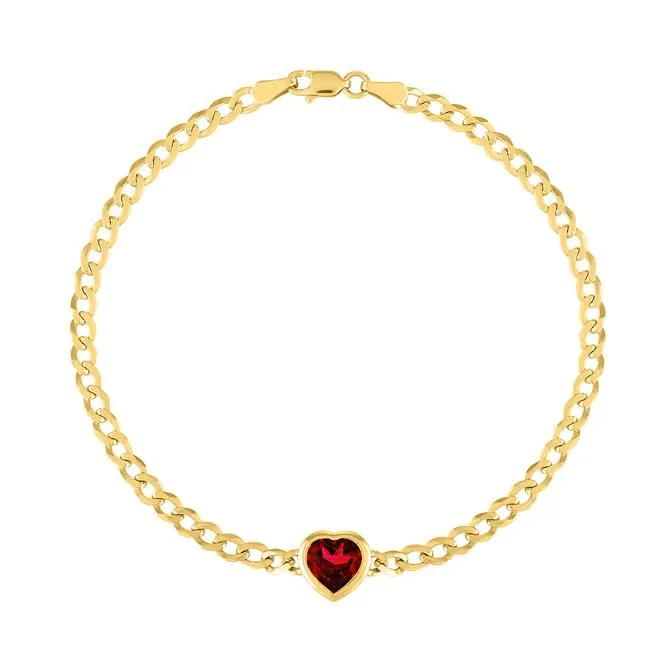 The Cooper Faceted Heart on Cuban Link Chain Bracelet