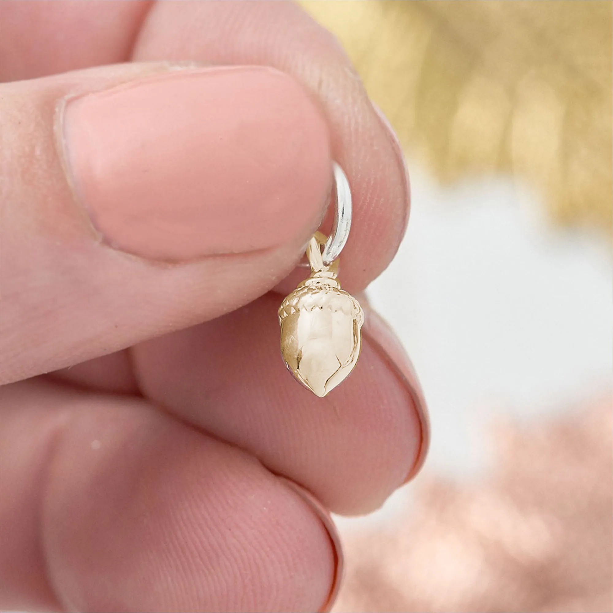 Tiny Acorn Solid Gold Charm