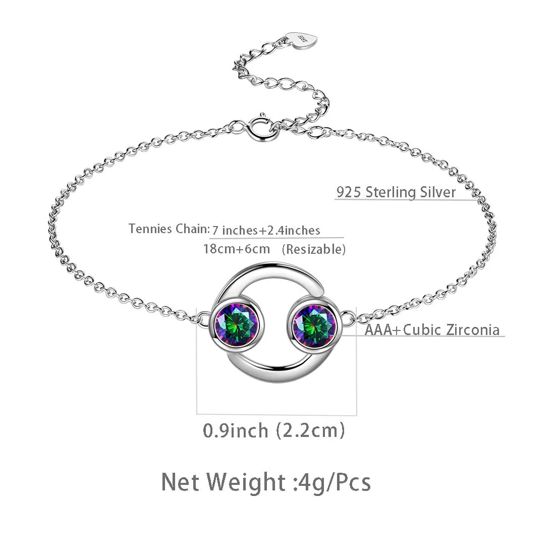 Tokyo Mart Cancer Bracelet Women Girls Jewelry Birthday Gift Mystic Topaz Sterling Silver