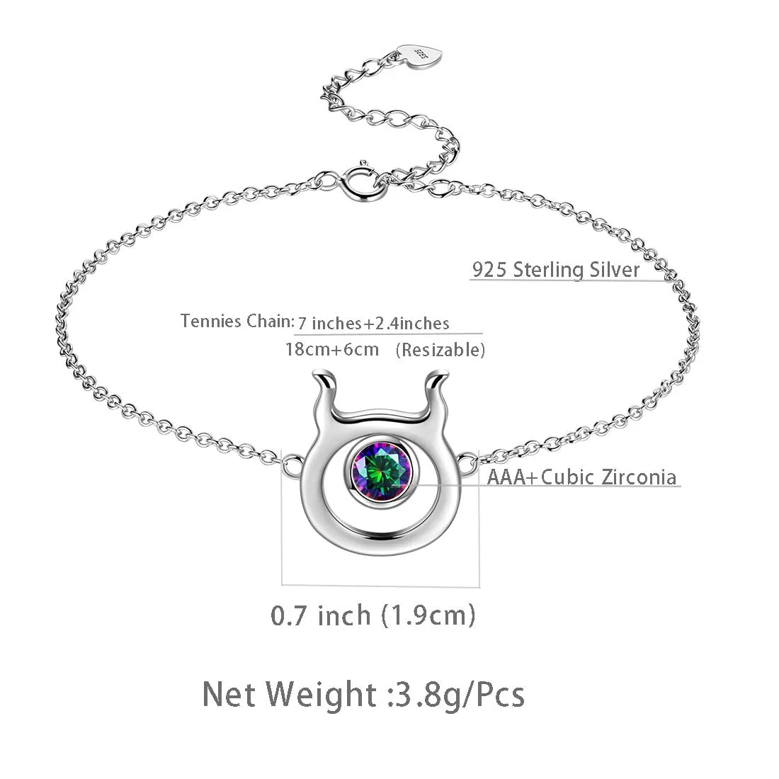 Tokyo Mart Taurus Bracelet Women Girls Jewelry Birthday Gift Mystic Topaz Sterling Silver