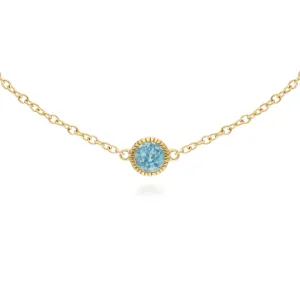 Topaze Bleu Bracelet, 9 CT or Jaune Unique Pierre Topaze Bleue Rond Milgrain 19cm Bracelet