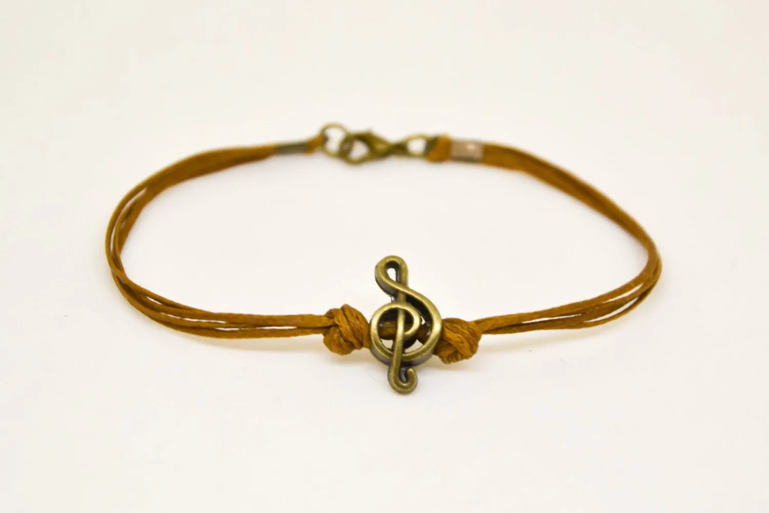 Treble clef bracelet for men, brown string, music note bead bracelet, gift for him