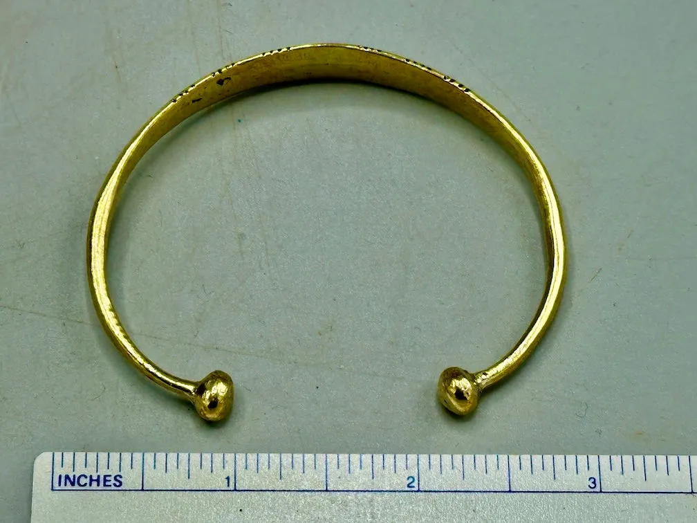 Tuareg Multiple Stripe Etched Center Wider Flat Brass Bracelet