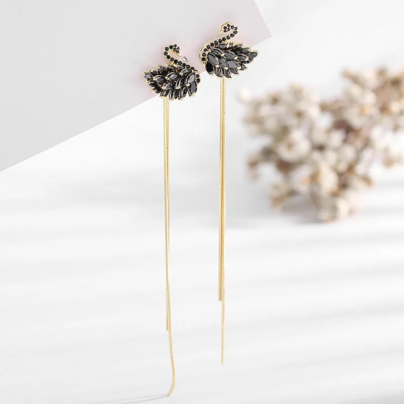Two-piece tassel swan earrings
