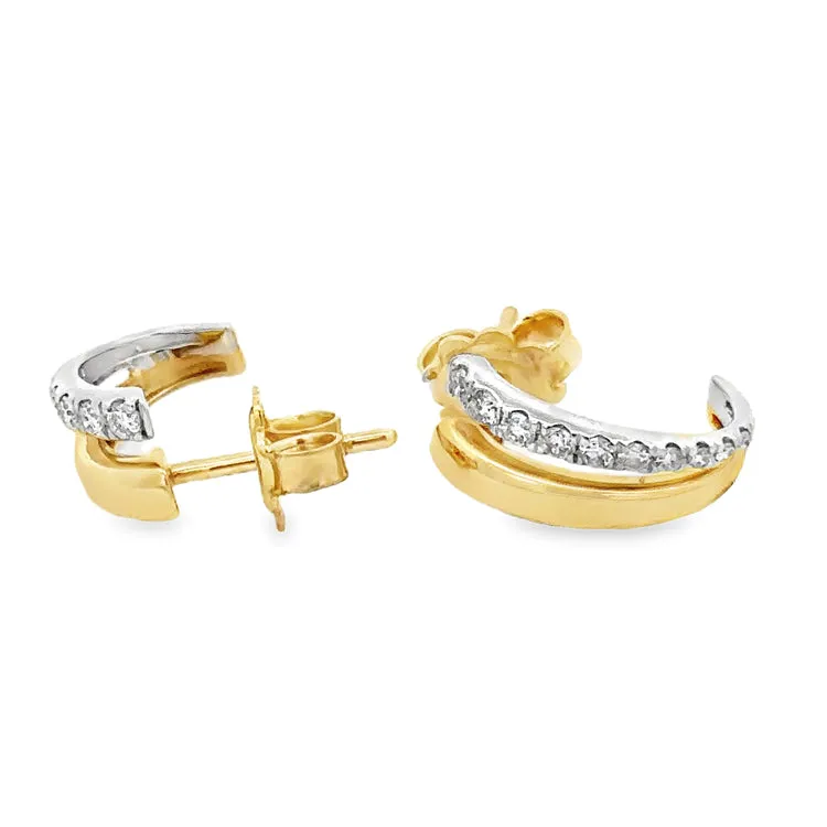 Two Tone Gold and Diamond Earrings, 14Kt