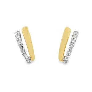 Two Tone Gold and Diamond Earrings, 14Kt