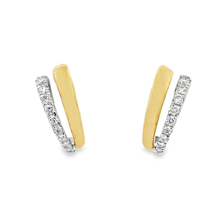 Two Tone Gold and Diamond Earrings, 14Kt