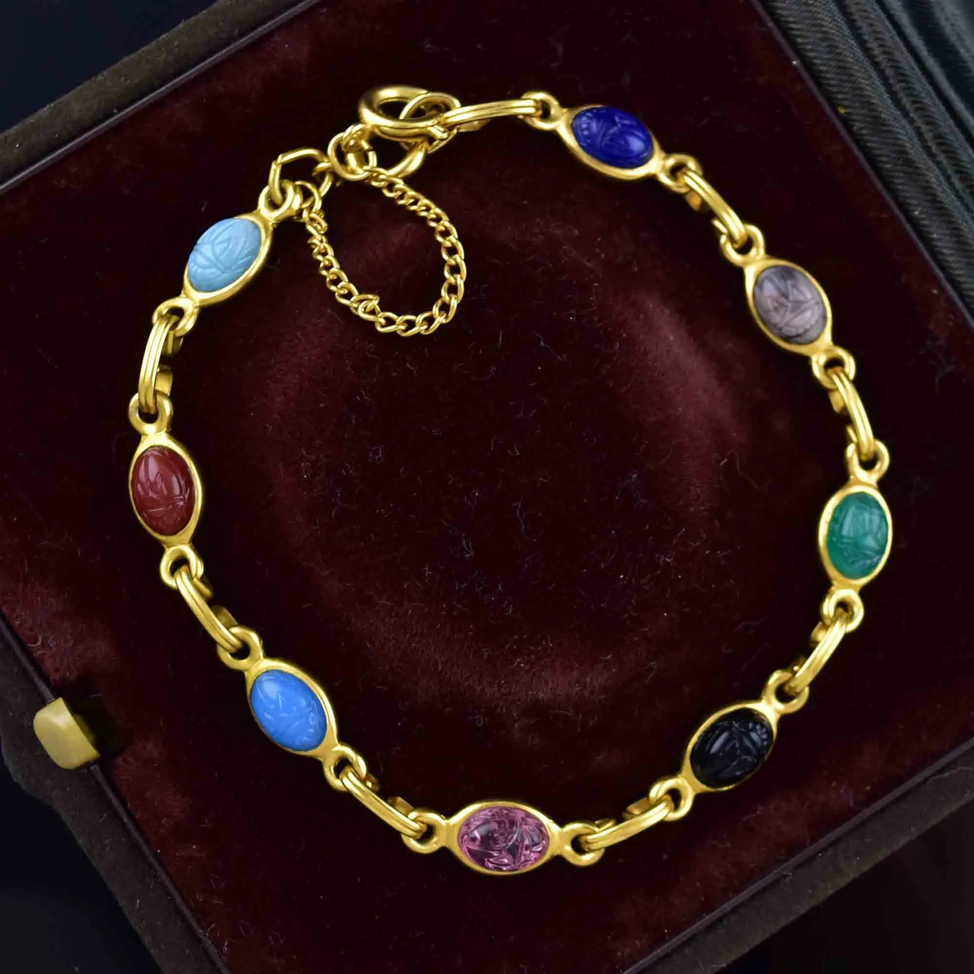 Vintage 12K Gold Fill Gemstone Scarab Bracelet