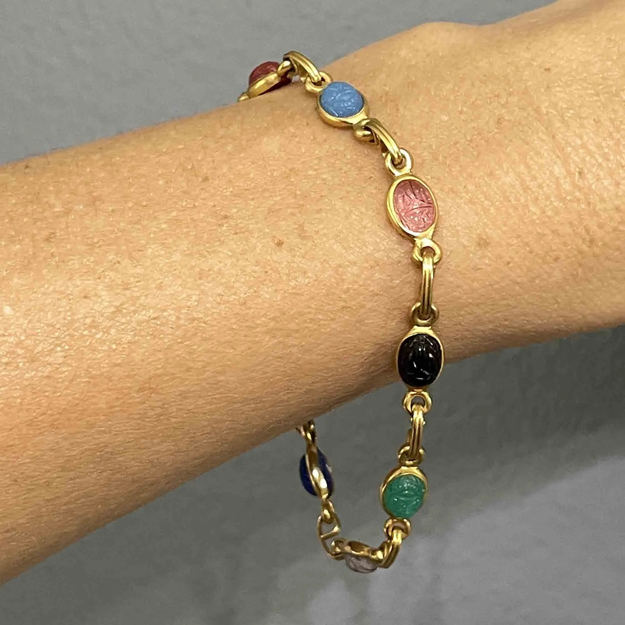 Vintage 12K Gold Fill Gemstone Scarab Bracelet