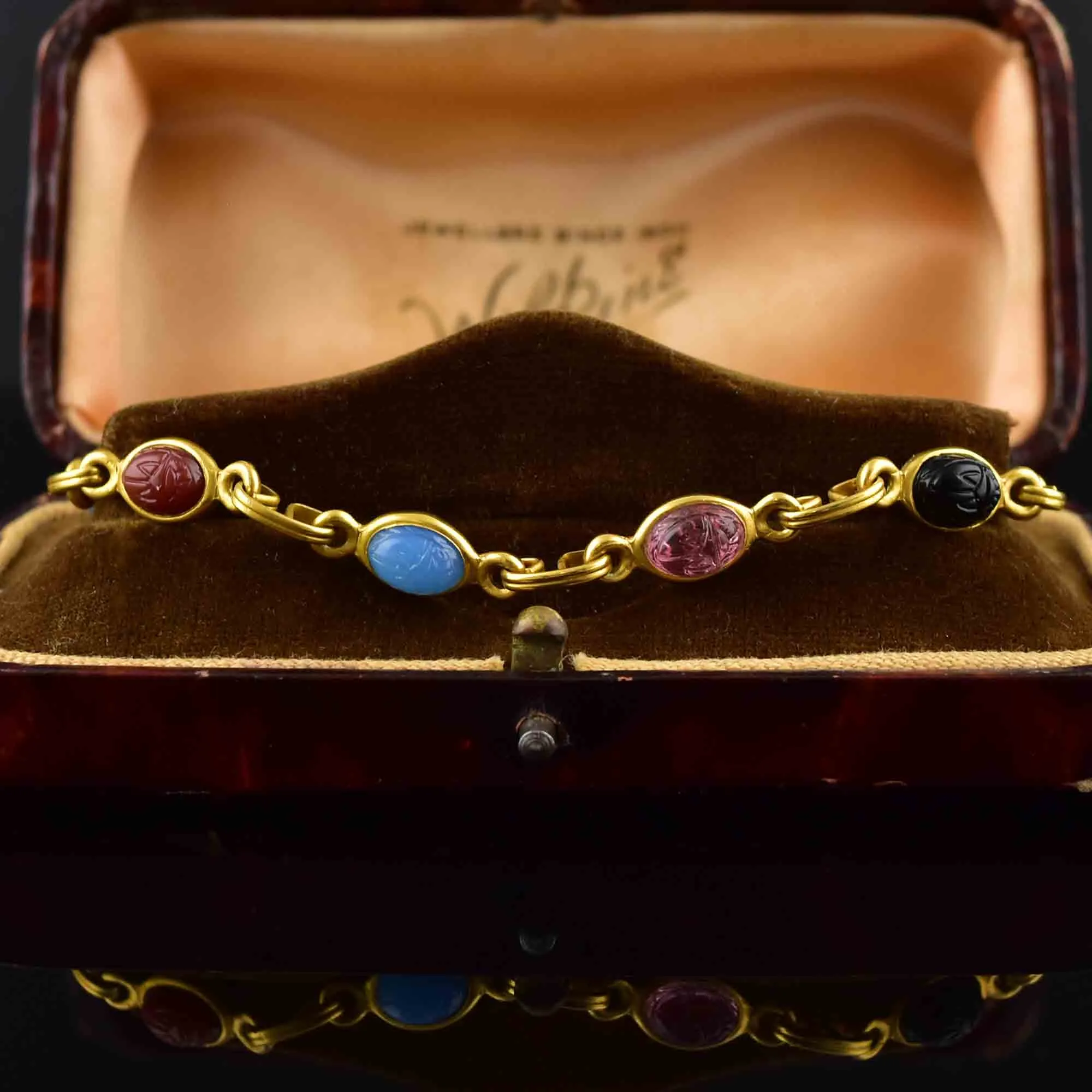 Vintage 12K Gold Fill Gemstone Scarab Bracelet