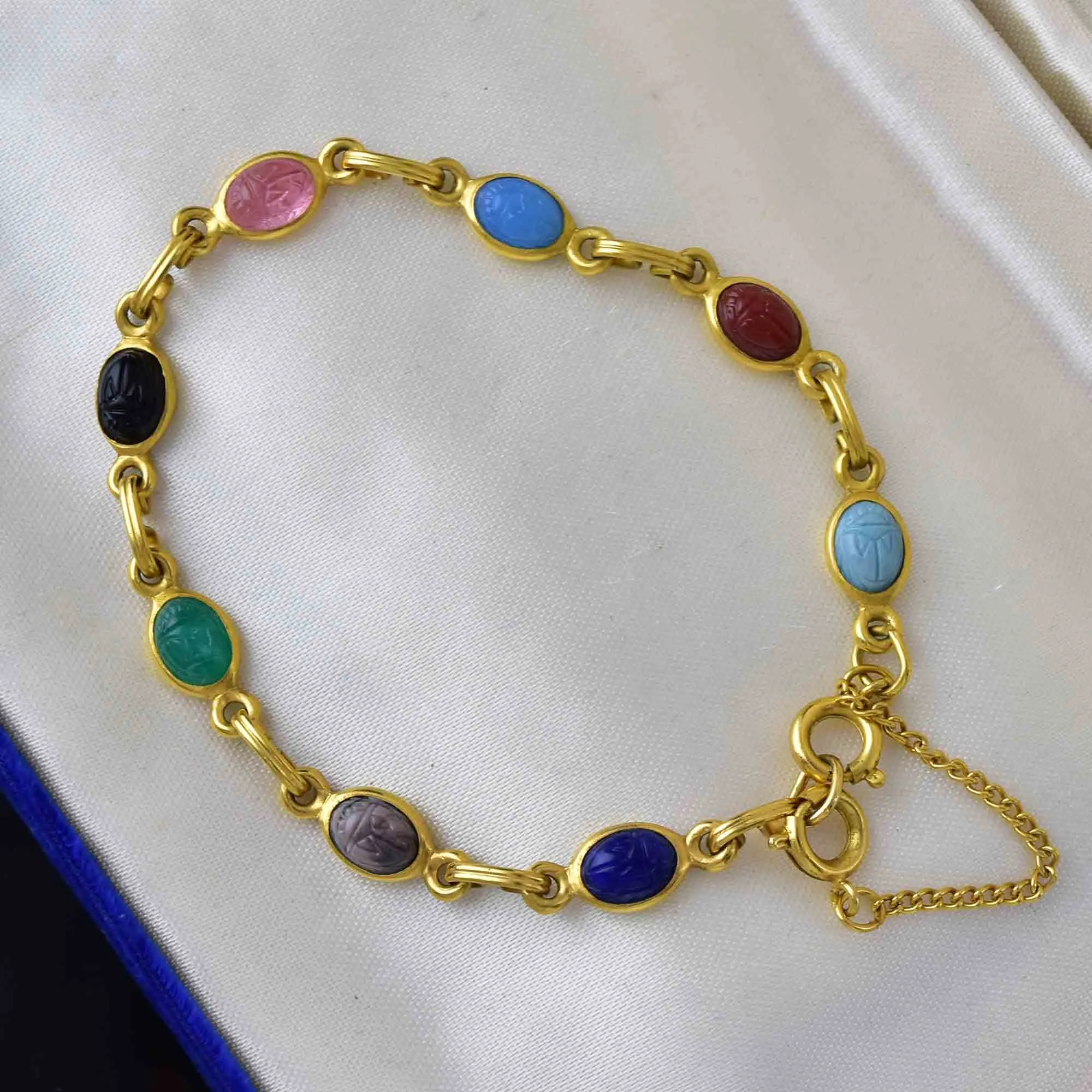 Vintage 12K Gold Fill Gemstone Scarab Bracelet