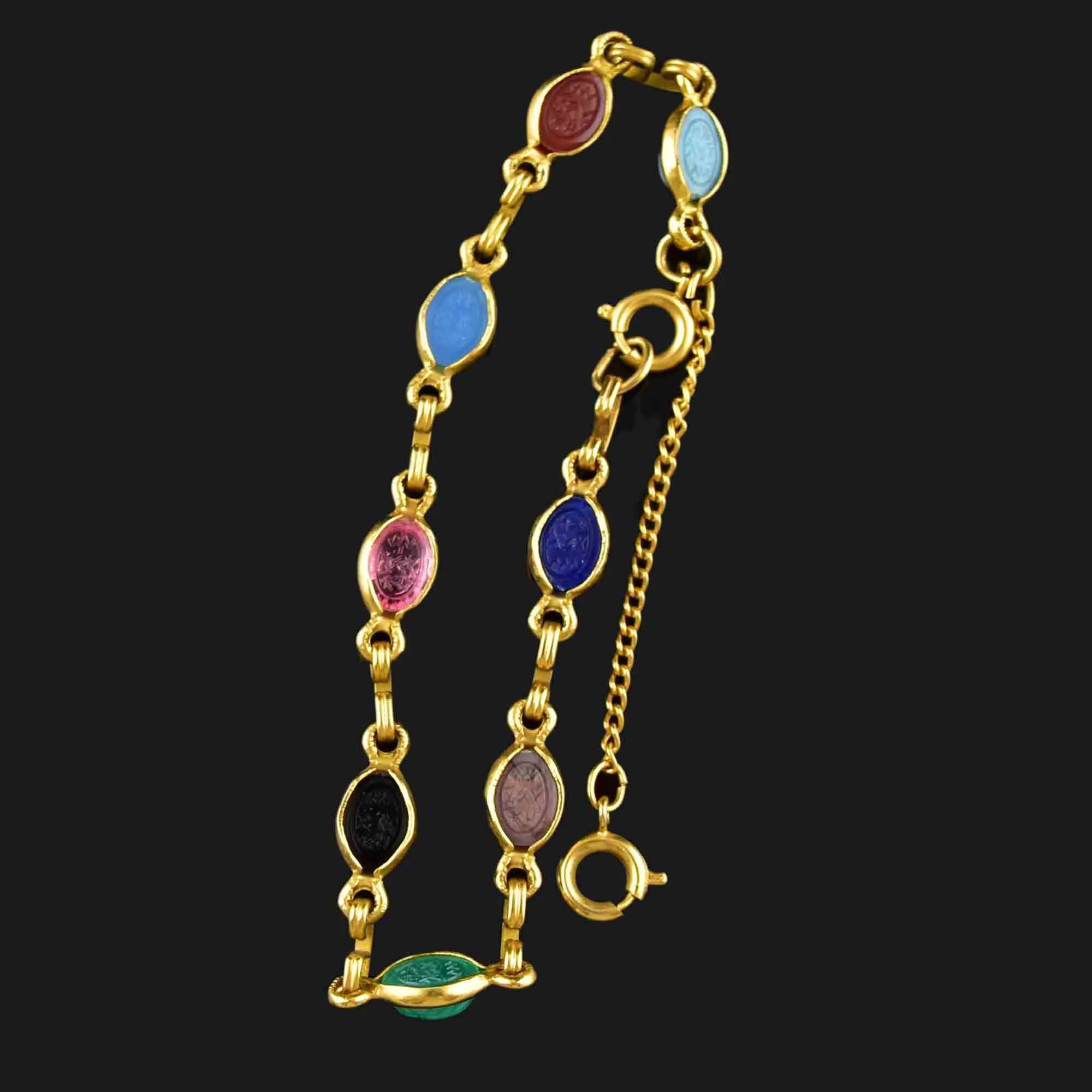 Vintage 12K Gold Fill Gemstone Scarab Bracelet