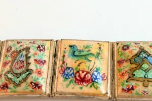 Vintage Hand Painted Bone Panel Bracelet