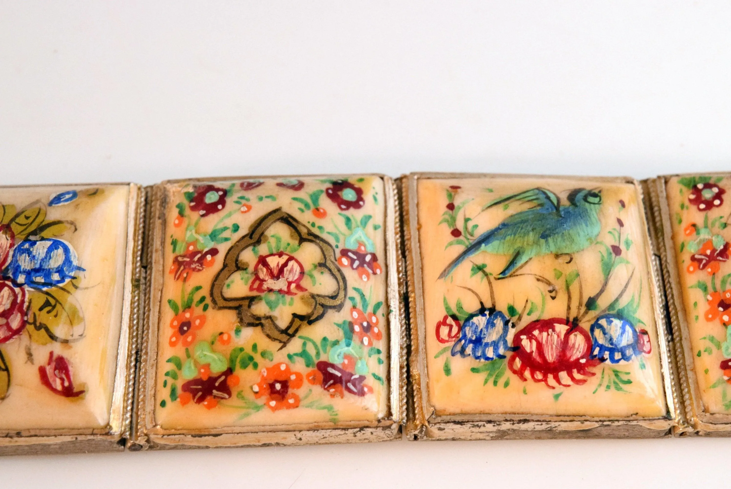 Vintage Hand Painted Bone Panel Bracelet