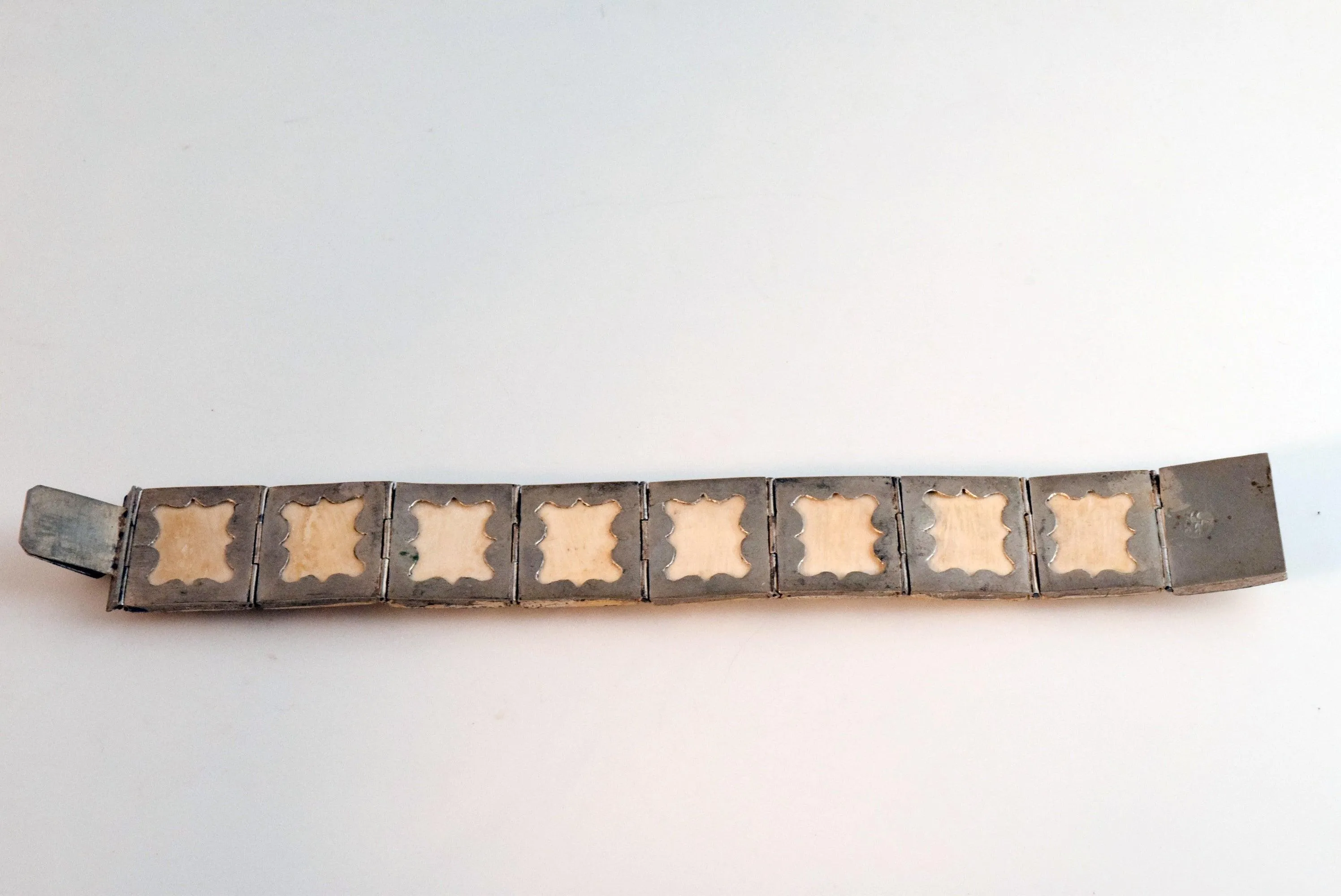 Vintage Hand Painted Bone Panel Bracelet