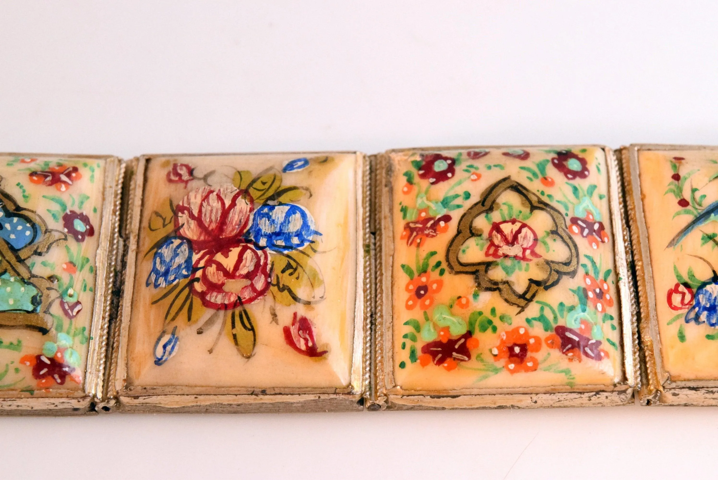 Vintage Hand Painted Bone Panel Bracelet