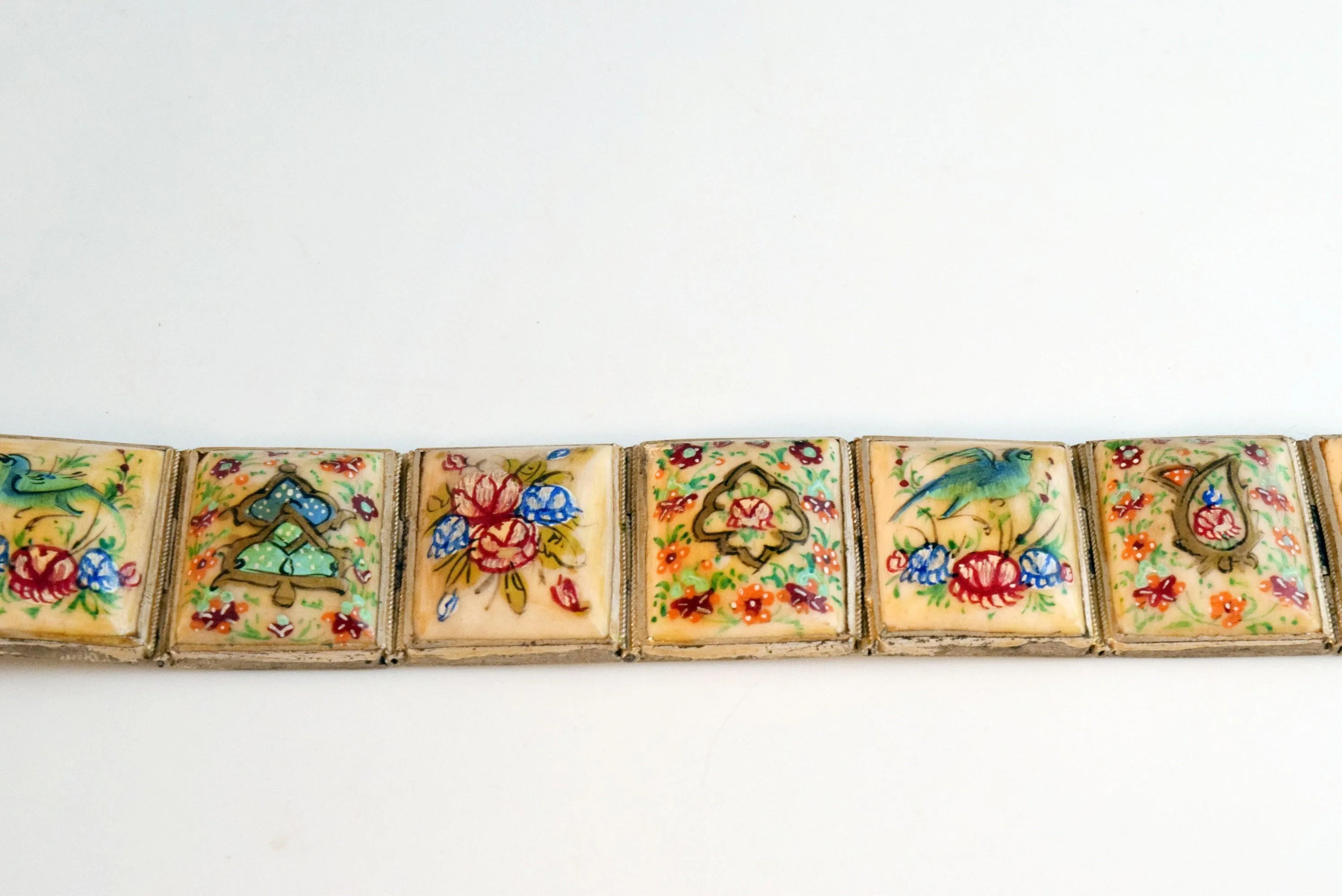 Vintage Hand Painted Bone Panel Bracelet