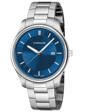 Wenger Mens City Classic Watch - Blue Dial - Stainless Steel - Date - 30m