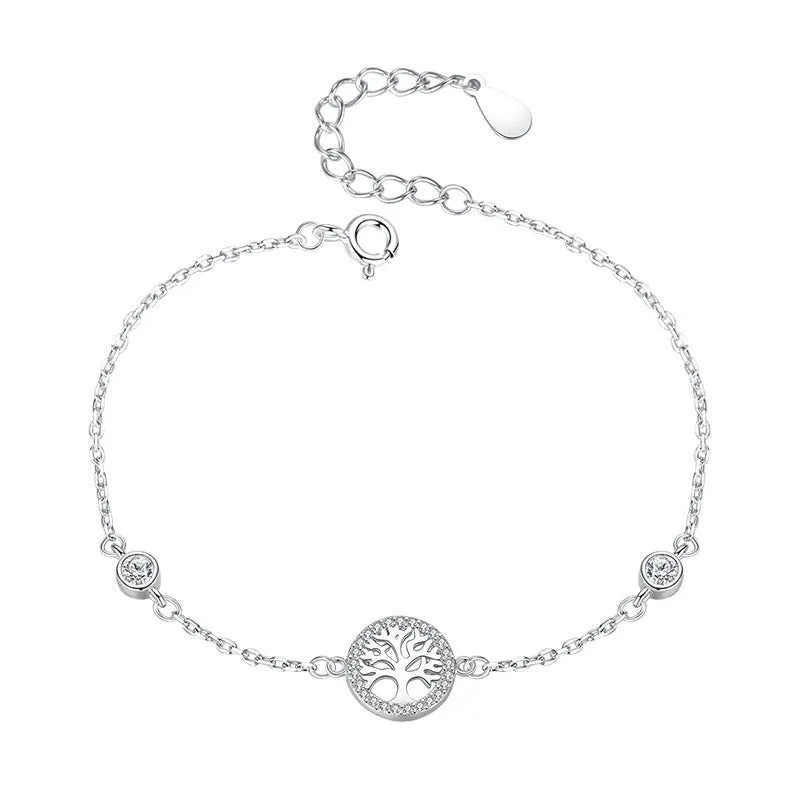 Women's Ladies Sterling Silver 925 Tree Of Life Bracelet Inlaid With Zircon