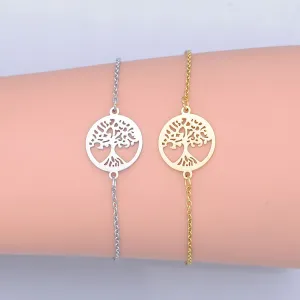 Women's Thin Chain Geometric Hollow Tree Of Life Pendant Bracelet