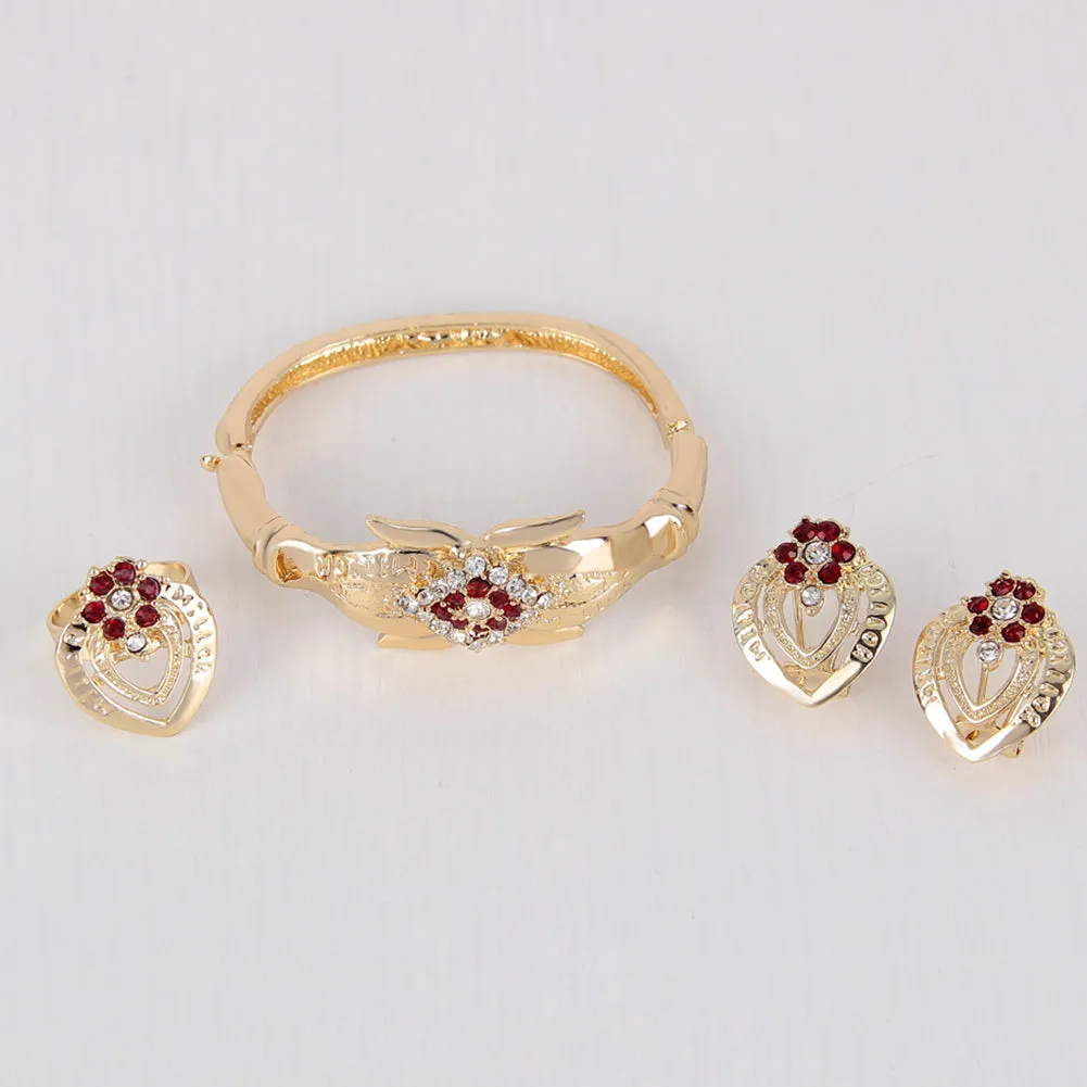 Women's Wedding Flower Rhinestone Ring Earrings Necklace Bracelet Jewelry Set