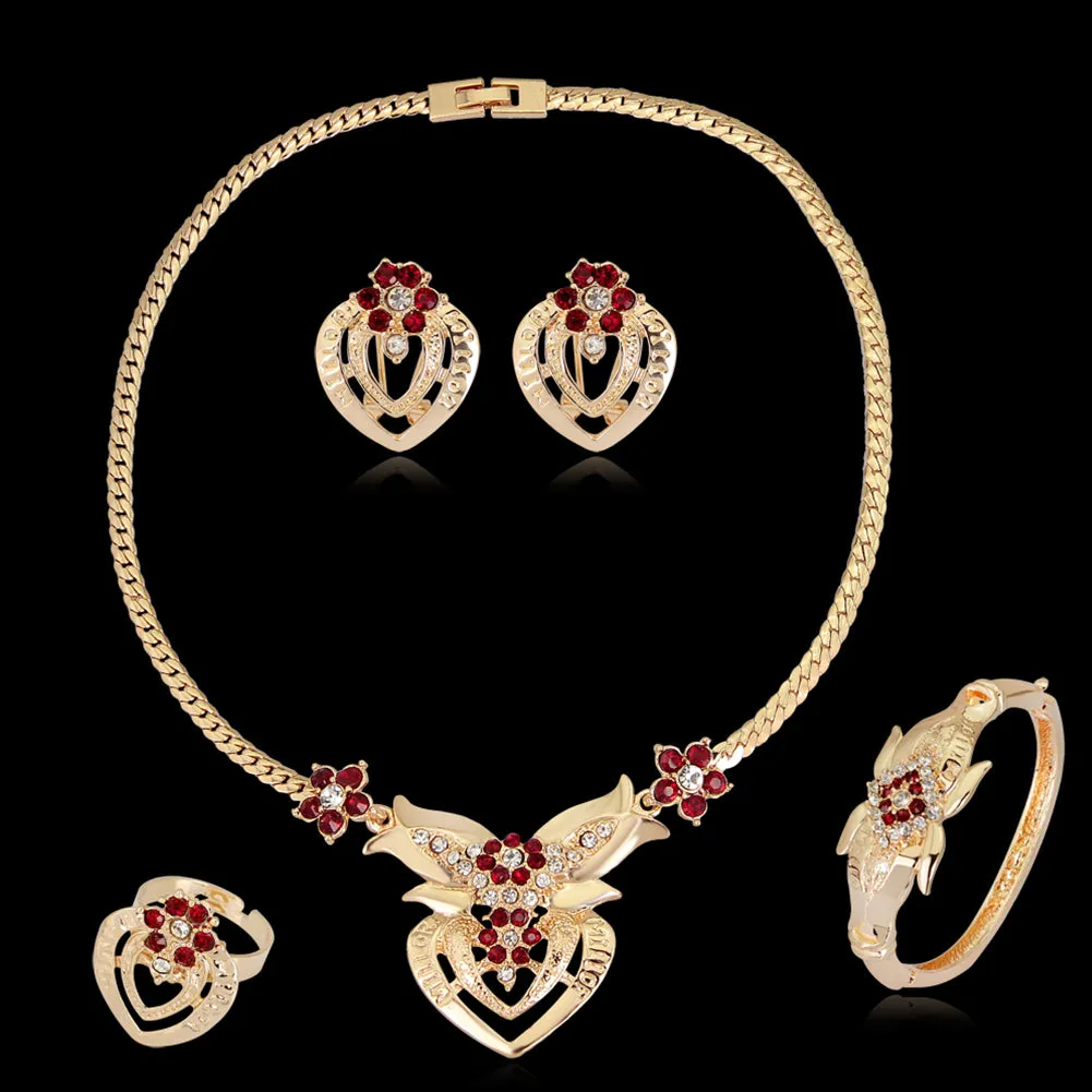 Women's Wedding Flower Rhinestone Ring Earrings Necklace Bracelet Jewelry Set