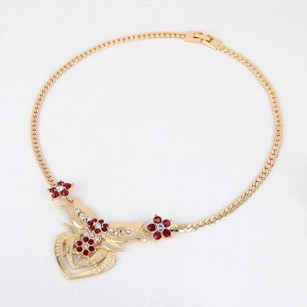 Women's Wedding Flower Rhinestone Ring Earrings Necklace Bracelet Jewelry Set