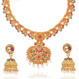 Yellow Chimes Ethnic Jewellery Set Gold Plated Floarl Jewelry Set Traditional Antique Necklace Set With Earrings For Women & Girls
