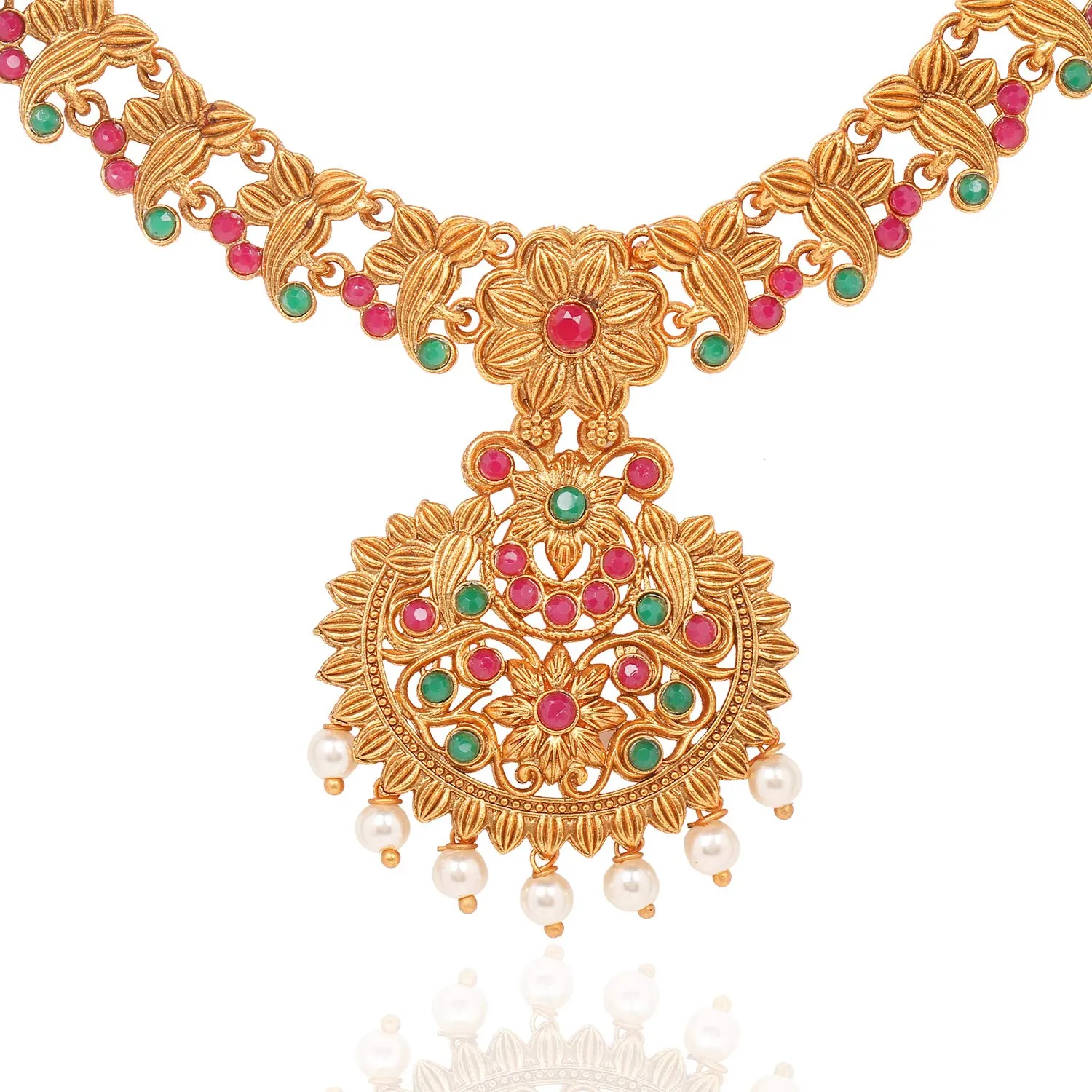 Yellow Chimes Ethnic Jewellery Set Gold Plated Floarl Jewelry Set Traditional Antique Necklace Set With Earrings For Women & Girls
