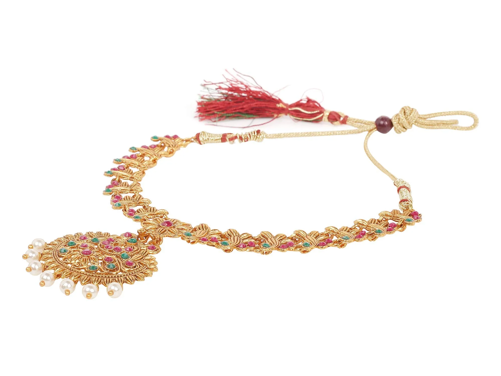 Yellow Chimes Ethnic Jewellery Set Gold Plated Floarl Jewelry Set Traditional Antique Necklace Set With Earrings For Women & Girls