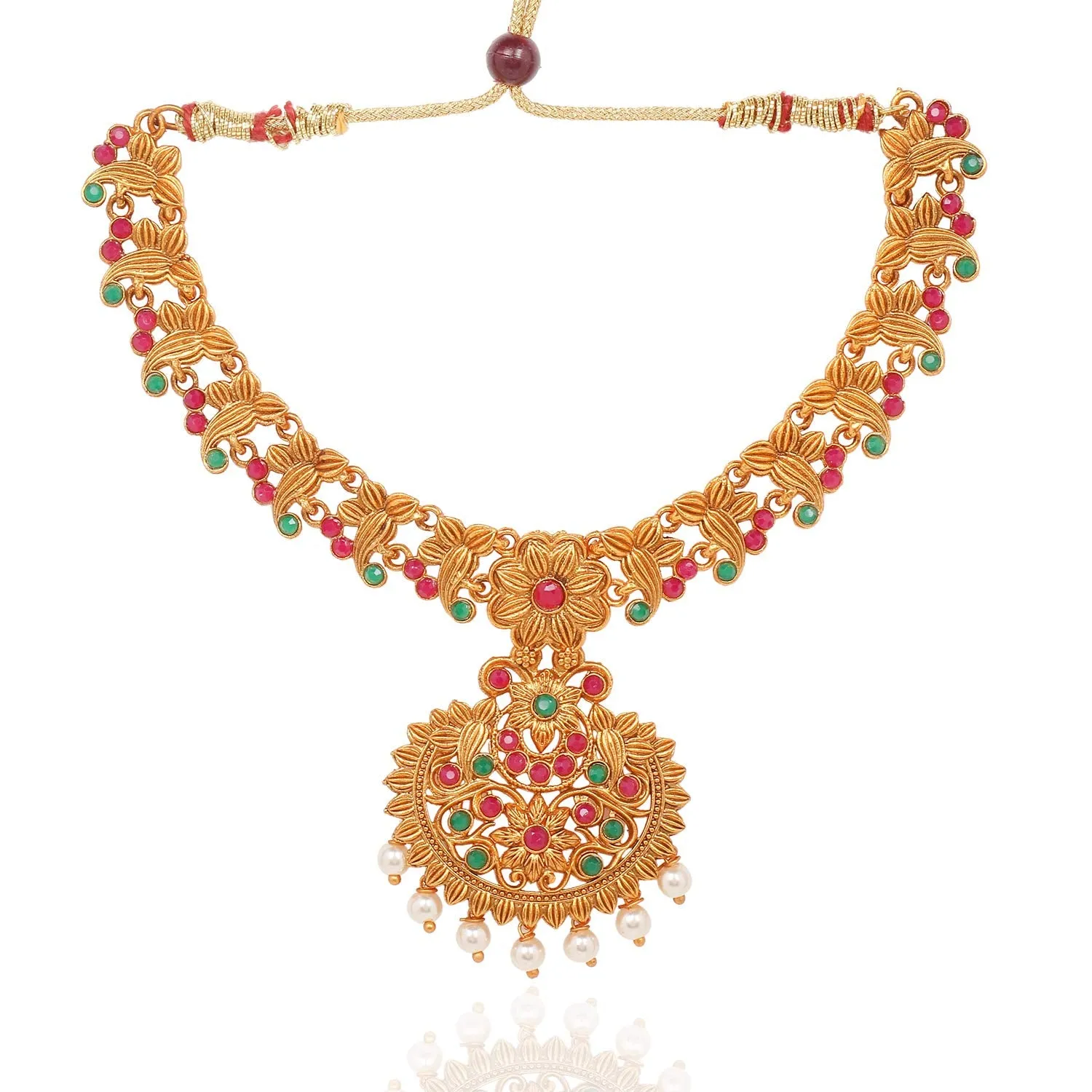 Yellow Chimes Ethnic Jewellery Set Gold Plated Floarl Jewelry Set Traditional Antique Necklace Set With Earrings For Women & Girls