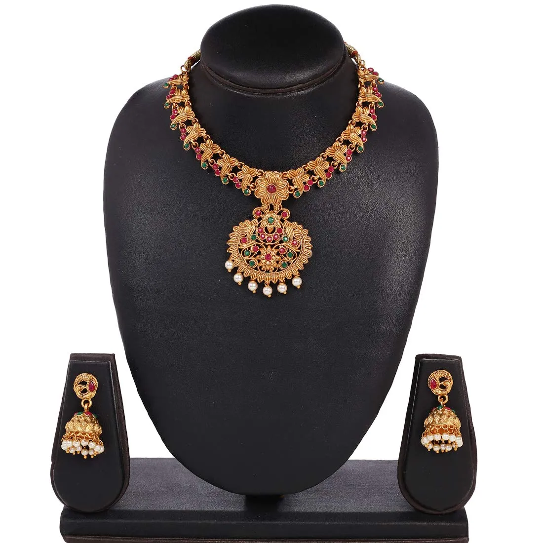 Yellow Chimes Ethnic Jewellery Set Gold Plated Floarl Jewelry Set Traditional Antique Necklace Set With Earrings For Women & Girls