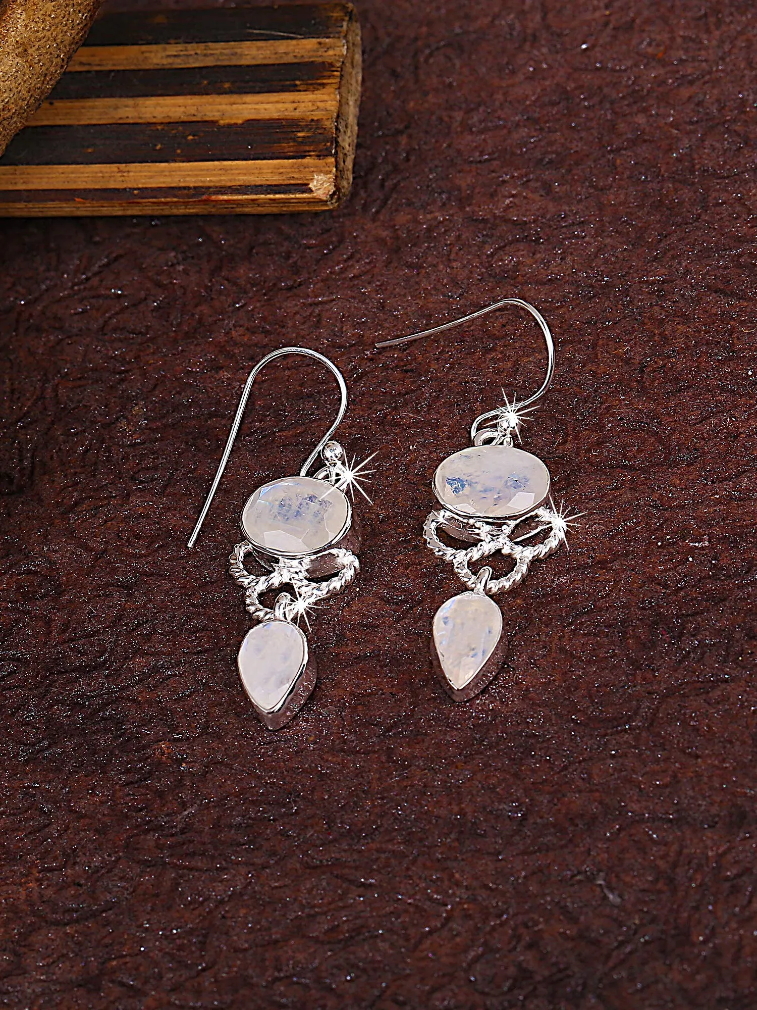 Yellow Chimes Gemstone Rainbow Moonstone 925 Sterling Silver Hallmark and Certified Purity Drop Earrings for Women and Girls