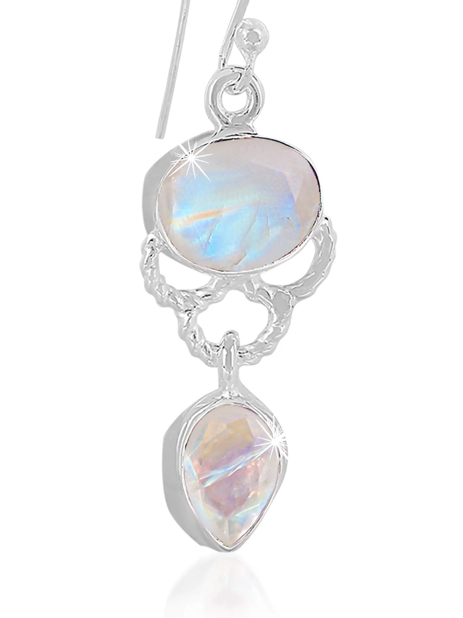Yellow Chimes Gemstone Rainbow Moonstone 925 Sterling Silver Hallmark and Certified Purity Drop Earrings for Women and Girls