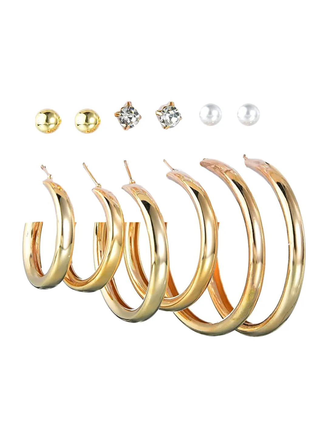 Yellow Chimes Hoop Earrings for Women Combo of 6 Pairs Stud Earrings Crystal Pearl Gold Plated Stud Hoop Earrings Set for Women and Girls.