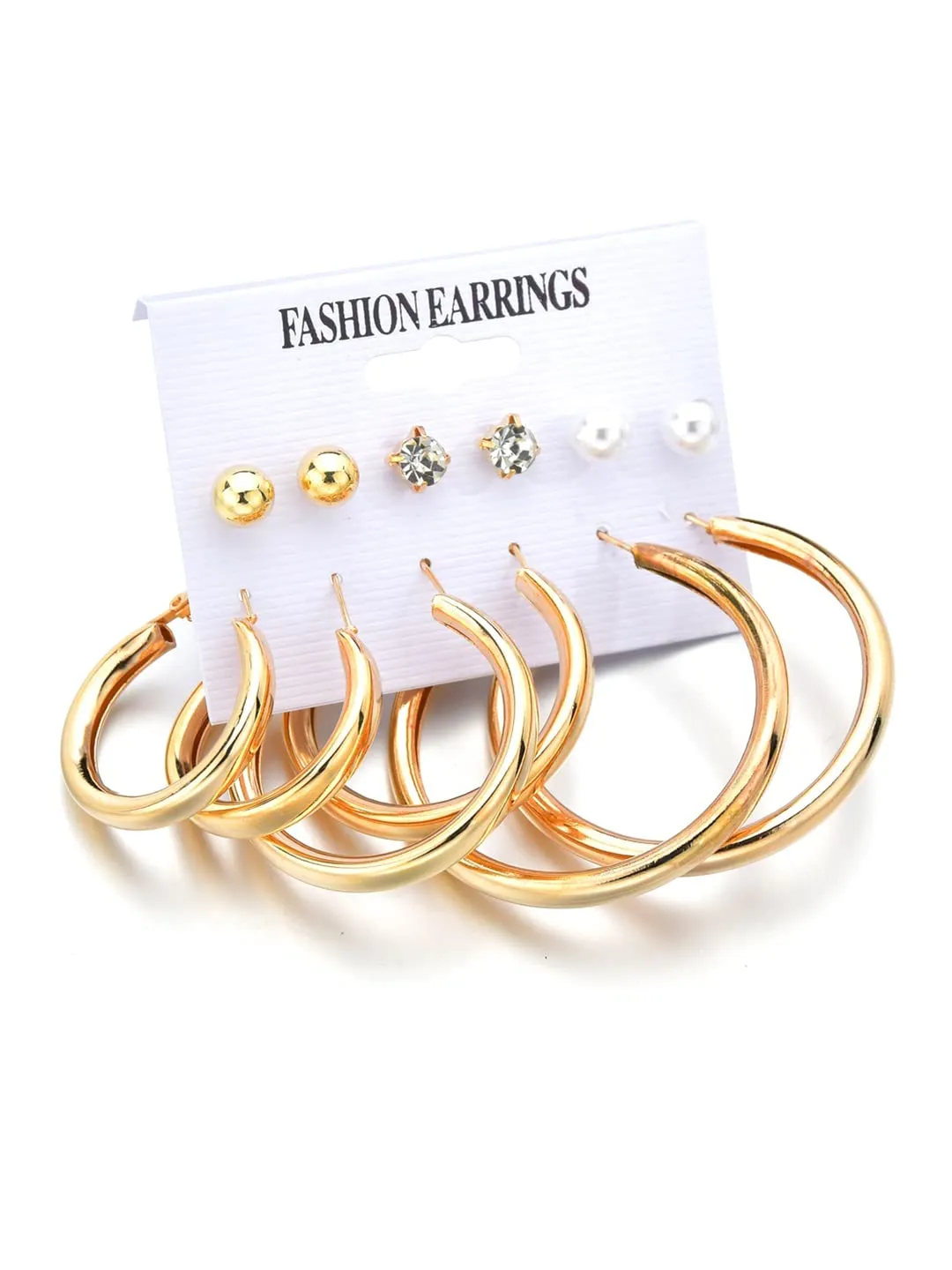 Yellow Chimes Hoop Earrings for Women Combo of 6 Pairs Stud Earrings Crystal Pearl Gold Plated Stud Hoop Earrings Set for Women and Girls.