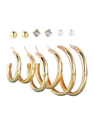 Yellow Chimes Hoop Earrings for Women Combo of 6 Pairs Stud Earrings Crystal Pearl Gold Plated Stud Hoop Earrings Set for Women and Girls.