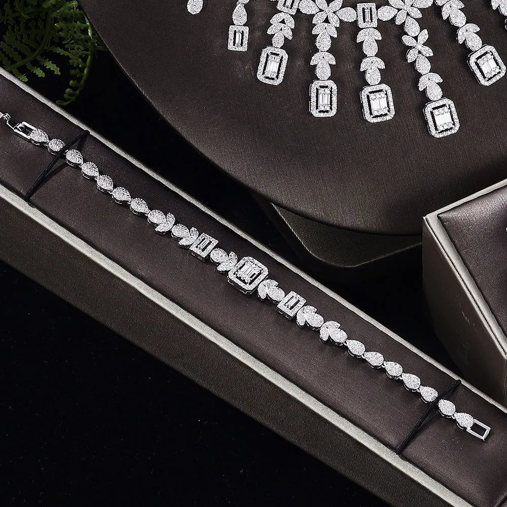 Zircon Necklace Earrings Bracelet Ring Set Of Four